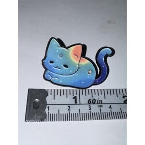 Blue Celestial Cat Kitten Stars Brooch Pin